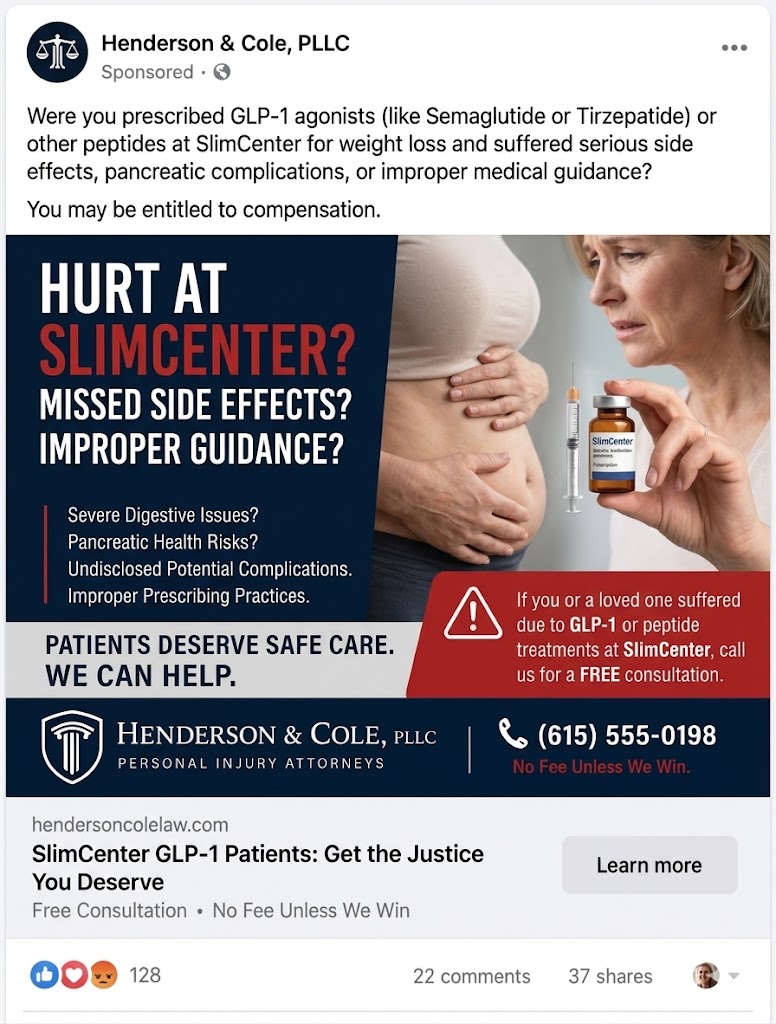 Plaintiff firm targeting a telemedicine company by name on Facebook